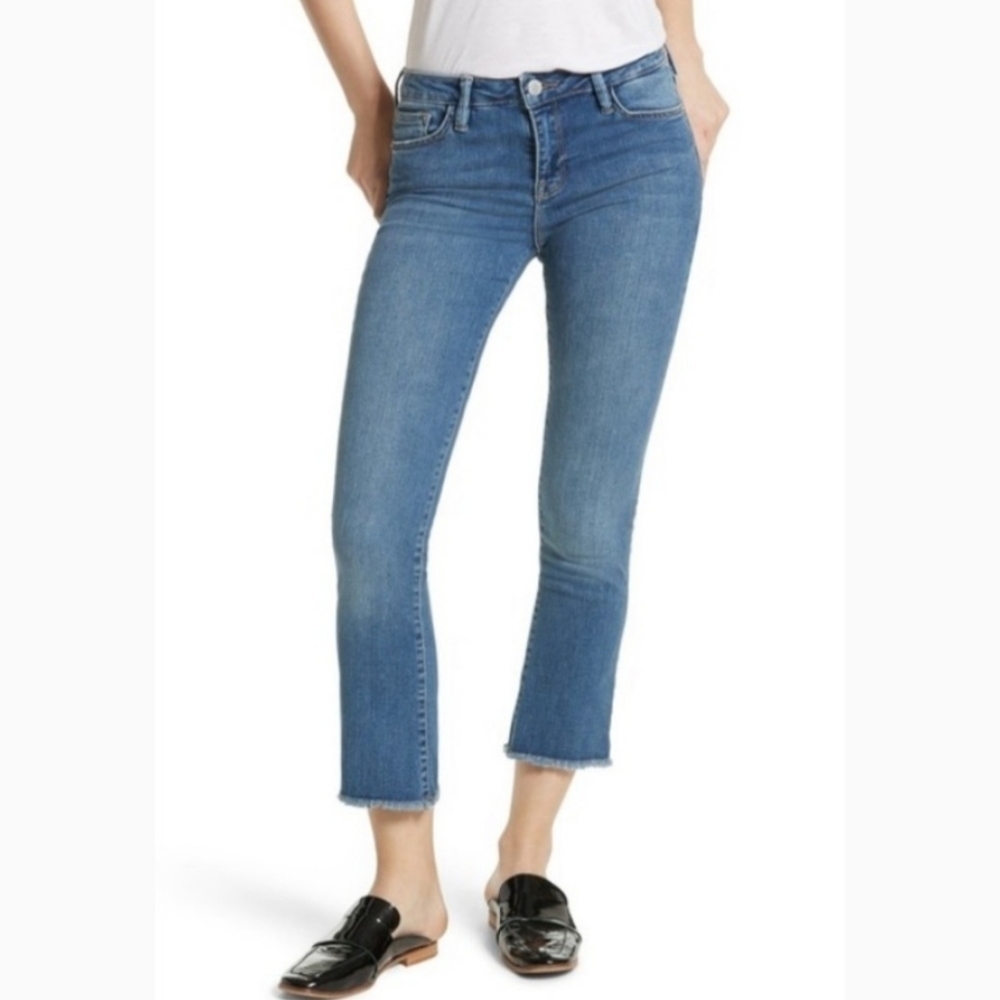 Free People High Waist Crop Straight Leg Jeans In Blue